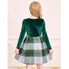 Arshiner Girls Dresses Long Sleeve Velvet Plaid Patchwork Holiday Party Dress with Pockets(Green Plaid)