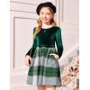 Arshiner Girls Dresses Long Sleeve Velvet Plaid Patchwork Holiday Party Dress with Pockets(Green Plaid)