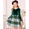 Arshiner Girls Dresses Long Sleeve Velvet Plaid Patchwork Holiday Party Dress with Pockets(Green Plaid)