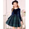 Arshiner Girls Dresses Long Sleeve Velvet Plaid Patchwork Holiday Party Dress with Pockets(Navy Blue Plaid)