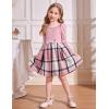 Arshiner Girls Dresses Long Sleeve Velvet Plaid Patchwork Holiday Party Dress with Pockets(Pink Plaid)