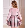 Arshiner Girls Dresses Long Sleeve Velvet Plaid Patchwork Holiday Party Dress with Pockets(Pink Plaid)