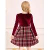 Arshiner Girls Dresses Long Sleeve Velvet Plaid Patchwork Holiday Party Dress with Pockets(Red Wine Plaid)