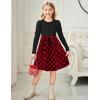 Arshiner Girls Dresses Puff Long Sleeve Rib Knit Plaid Patchwork Belted Holiday Dress with Pockets(Black / Red Plaid)
