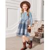 Arshiner Girls Dresses Puff Long Sleeve Rib Knit Plaid Patchwork Belted Holiday Dress with Pockets(Blue Plaid)