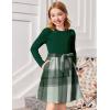 Arshiner Girls Dresses Puff Long Sleeve Rib Knit Plaid Patchwork Belted Holiday Dress with Pockets(Green Plaid)