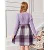 Arshiner Girls Dresses Puff Long Sleeve Rib Knit Plaid Patchwork Belted Holiday Dress with Pockets(Lavender Plaid)