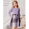 Arshiner Girls Dresses Puff Long Sleeve Rib Knit Plaid Patchwork Belted Holiday Dress with Pockets(Lavender Plaid)