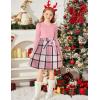 Arshiner Girls Dresses Puff Long Sleeve Rib Knit Plaid Patchwork Belted Holiday Dress with Pockets(Pink Plaid)