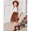Arshiner Girls Dresses Puff Long Sleeve Rib Knit Plaid Patchwork Belted Holiday Dress with Pockets(White / Brown Corduroy)