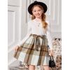 Arshiner Girls Dresses Puff Long Sleeve Rib Knit Plaid Patchwork Belted Holiday Dress with Pockets(White / Brown Plaid)