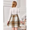 Arshiner Girls Dresses Puff Long Sleeve Rib Knit Plaid Patchwork Belted Holiday Dress with Pockets(White / Brown Plaid)