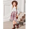 Arshiner Girls Dresses Puff Long Sleeve Rib Knit Plaid Patchwork Belted Holiday Dress with Pockets(White / Pink Plaid)