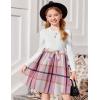 Arshiner Girls Dresses Puff Long Sleeve Rib Knit Plaid Patchwork Belted Holiday Dress with Pockets(White / Pink Plaid)