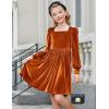 Arshiner Girls Dresses Velvet Square Neck Puff Long Sleeve Fall Winter Holiday Dress with Pockets(Burnt Orange)