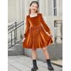 Arshiner Girls Dresses Velvet Square Neck Puff Long Sleeve Fall Winter Holiday Dress with Pockets(Burnt Orange)