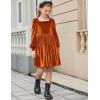 Arshiner Girls Dresses Velvet Square Neck Puff Long Sleeve Fall Winter Holiday Dress with Pockets(Burnt Orange)