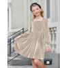 Arshiner Girls Dresses Velvet Square Neck Puff Long Sleeve Fall Winter Holiday Dress with Pockets(Champage)