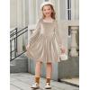 Arshiner Girls Dresses Velvet Square Neck Puff Long Sleeve Fall Winter Holiday Dress with Pockets(Champage)