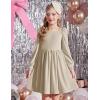 Arshiner Girls Dresses Velvet Square Neck Puff Long Sleeve Fall Winter Holiday Dress with Pockets(Champage)