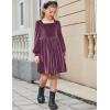 Arshiner Girls Dresses Velvet Square Neck Puff Long Sleeve Fall Winter Holiday Dress with Pockets(Fuchsia)