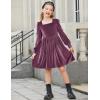 Arshiner Girls Dresses Velvet Square Neck Puff Long Sleeve Fall Winter Holiday Dress with Pockets(Fuchsia)