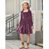 Arshiner Girls Dresses Velvet Square Neck Puff Long Sleeve Fall Winter Holiday Dress with Pockets(Fuchsia)