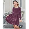 Arshiner Girls Dresses Velvet Square Neck Puff Long Sleeve Fall Winter Holiday Dress with Pockets(Fuchsia)