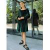 Arshiner Girls Dresses Velvet Square Neck Puff Long Sleeve Fall Winter Holiday Dress with Pockets(Green)