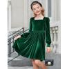 Arshiner Girls Dresses Velvet Square Neck Puff Long Sleeve Fall Winter Holiday Dress with Pockets(Green)