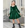 Arshiner Girls Dresses Velvet Square Neck Puff Long Sleeve Fall Winter Holiday Dress with Pockets(Green)
