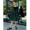 Arshiner Girls Dresses Velvet Square Neck Puff Long Sleeve Fall Winter Holiday Dress with Pockets(Green)
