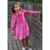 Arshiner Girls Dresses Velvet Square Neck Puff Long Sleeve Fall Winter Holiday Dress with Pockets(Hot Pink)