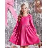 Arshiner Girls Dresses Velvet Square Neck Puff Long Sleeve Fall Winter Holiday Dress with Pockets(Hot Pink)