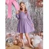Arshiner Girls Dresses Velvet Square Neck Puff Long Sleeve Fall Winter Holiday Dress with Pockets(Lavender)