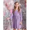 Arshiner Girls Dresses Velvet Square Neck Puff Long Sleeve Fall Winter Holiday Dress with Pockets(Lavender)