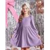 Arshiner Girls Dresses Velvet Square Neck Puff Long Sleeve Fall Winter Holiday Dress with Pockets(Lavender)
