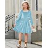 Arshiner Girls Dresses Velvet Square Neck Puff Long Sleeve Fall Winter Holiday Dress with Pockets(Light Blue)