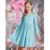 Arshiner Girls Dresses Velvet Square Neck Puff Long Sleeve Fall Winter Holiday Dress with Pockets(Light Blue)