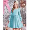 Arshiner Girls Dresses Velvet Square Neck Puff Long Sleeve Fall Winter Holiday Dress with Pockets(Light Blue)