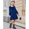 Arshiner Girls Dresses Velvet Square Neck Puff Long Sleeve Fall Winter Holiday Dress with Pockets(Navy Blue)