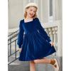 Arshiner Girls Dresses Velvet Square Neck Puff Long Sleeve Fall Winter Holiday Dress with Pockets(Navy Blue)