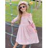 Arshiner Girls Dresses Velvet Square Neck Puff Long Sleeve Fall Winter Holiday Dress with Pockets(Pink)