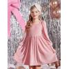 Arshiner Girls Dresses Velvet Square Neck Puff Long Sleeve Fall Winter Holiday Dress with Pockets(Pink)