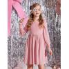 Arshiner Girls Dresses Velvet Square Neck Puff Long Sleeve Fall Winter Holiday Dress with Pockets(Pink)