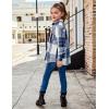 Arshiner Girls Flannel Plaid Jackets Button Down Long Sleeve Shirts Blouses Tops with Pockets Outfits(Blue)