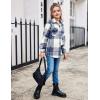 Arshiner Girls Flannel Plaid Jackets Button Down Long Sleeve Shirts Blouses Tops with Pockets Outfits(Blue)