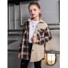 Arshiner Girls Flannel Plaid Jackets Button Down Long Sleeve Shirts Blouses Tops with Pockets Outfits(Khaki-brown)