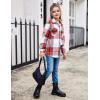 Arshiner Girls Flannel Plaid Jackets Button Down Long Sleeve Shirts Blouses Tops with Pockets Outfits(Red)