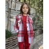 Arshiner Girls Flannel Plaid Jackets Button Down Long Sleeve Shirts Blouses Tops with Pockets Outfits(Red)